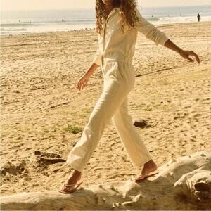 Faherty NWT Overland Twill Jumpsuit cream ecru organic cotton neutral